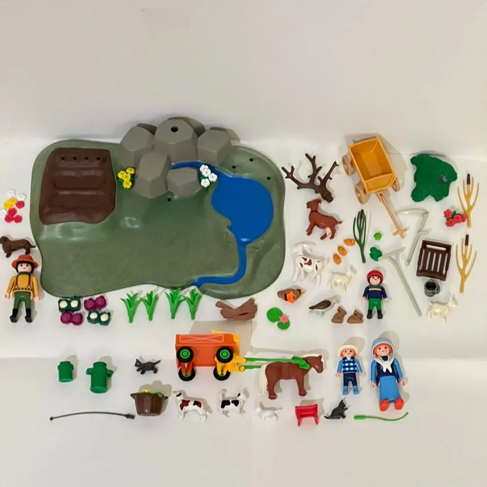 Playmobil Lot Farm Super Set 3124, Children’s Pony Wagon 3118, & Milk Maid 3007